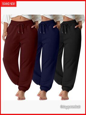 3 Pack Plus Size Joggers Pockets Elastic Waist Tapered Lounge